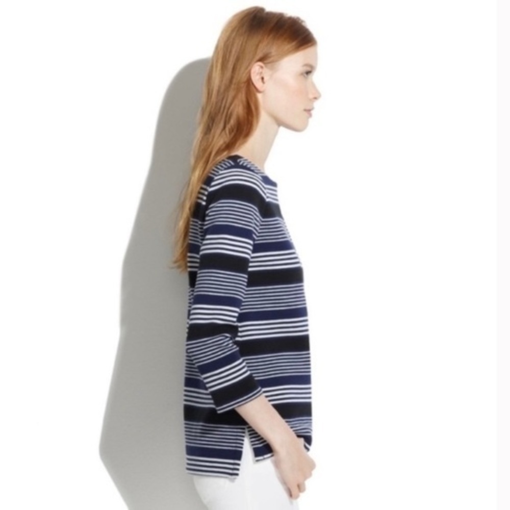 Madewell • Navy Black White Gallerist Ponte Stripemix Striped Sweater - Picture 2 of 9